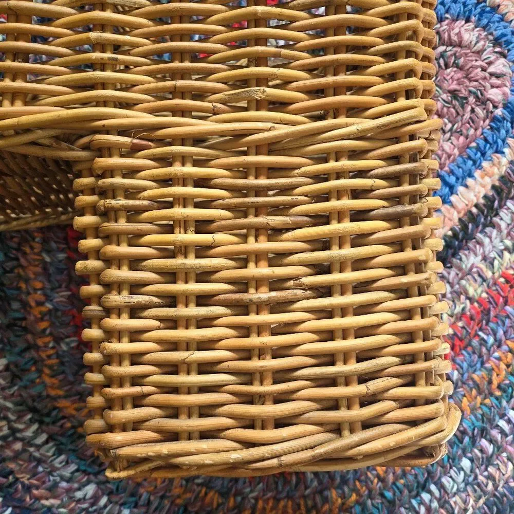 Heritage Stair Step Rattan Basket Hand Woven Wicker Rustic Cottage VTG Country